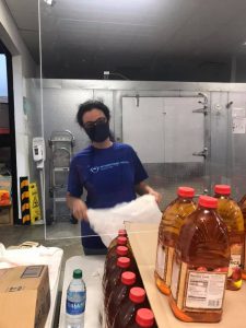 A woman volunteering