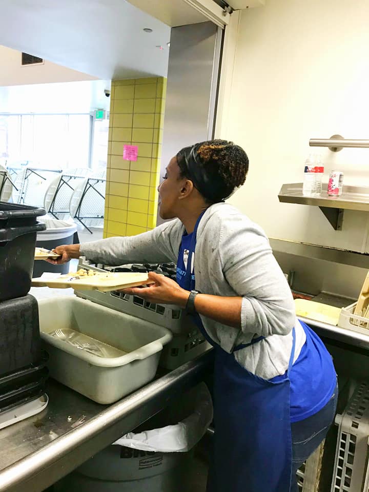 A woman volunteering